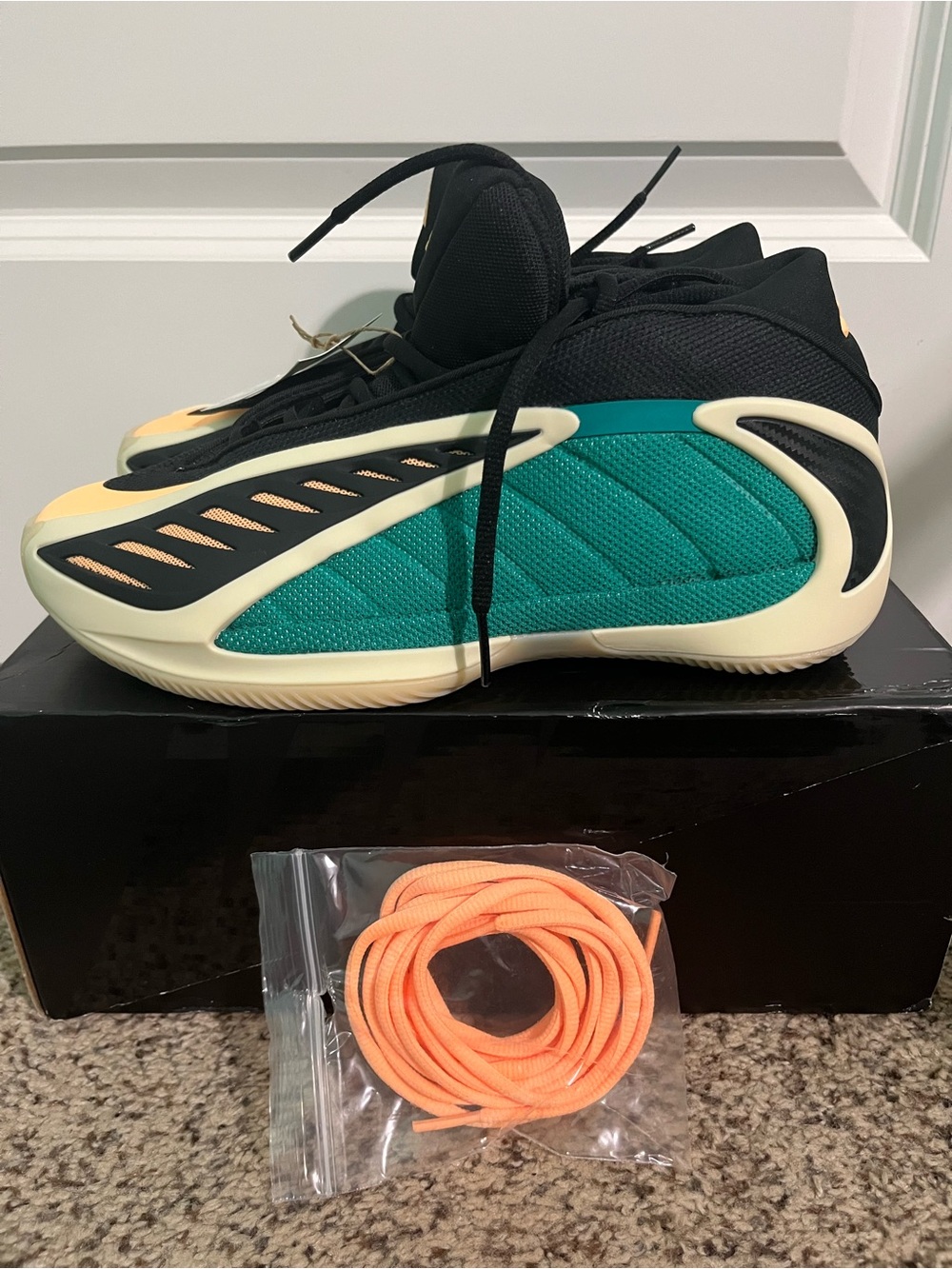 adidas Black Teal & Cream Athletic Sneakers with Peach Laces